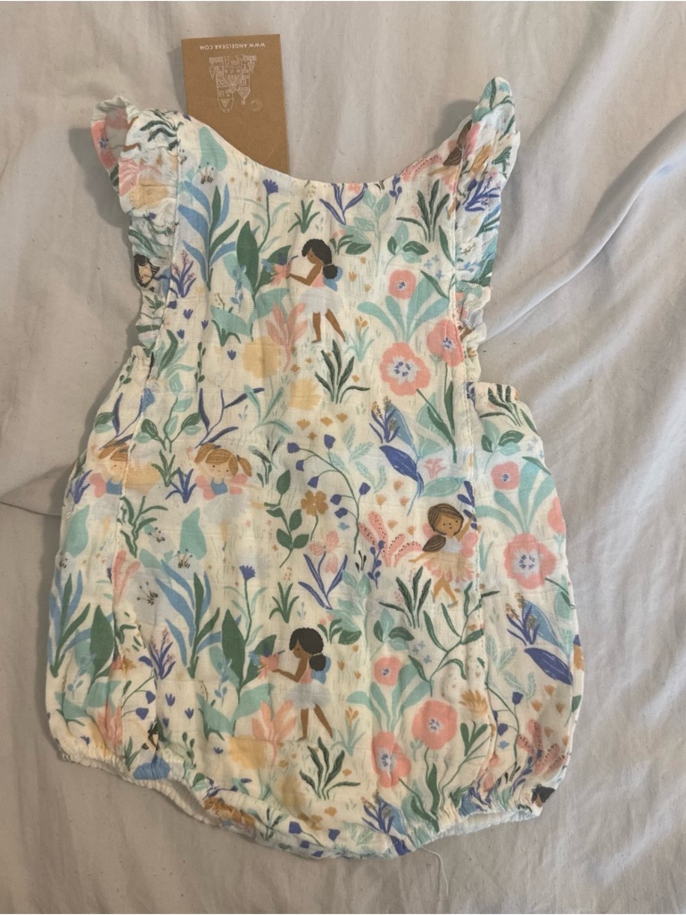 Angel Dear Floral Garden Girls Romper in White, Pink, Green, Blue